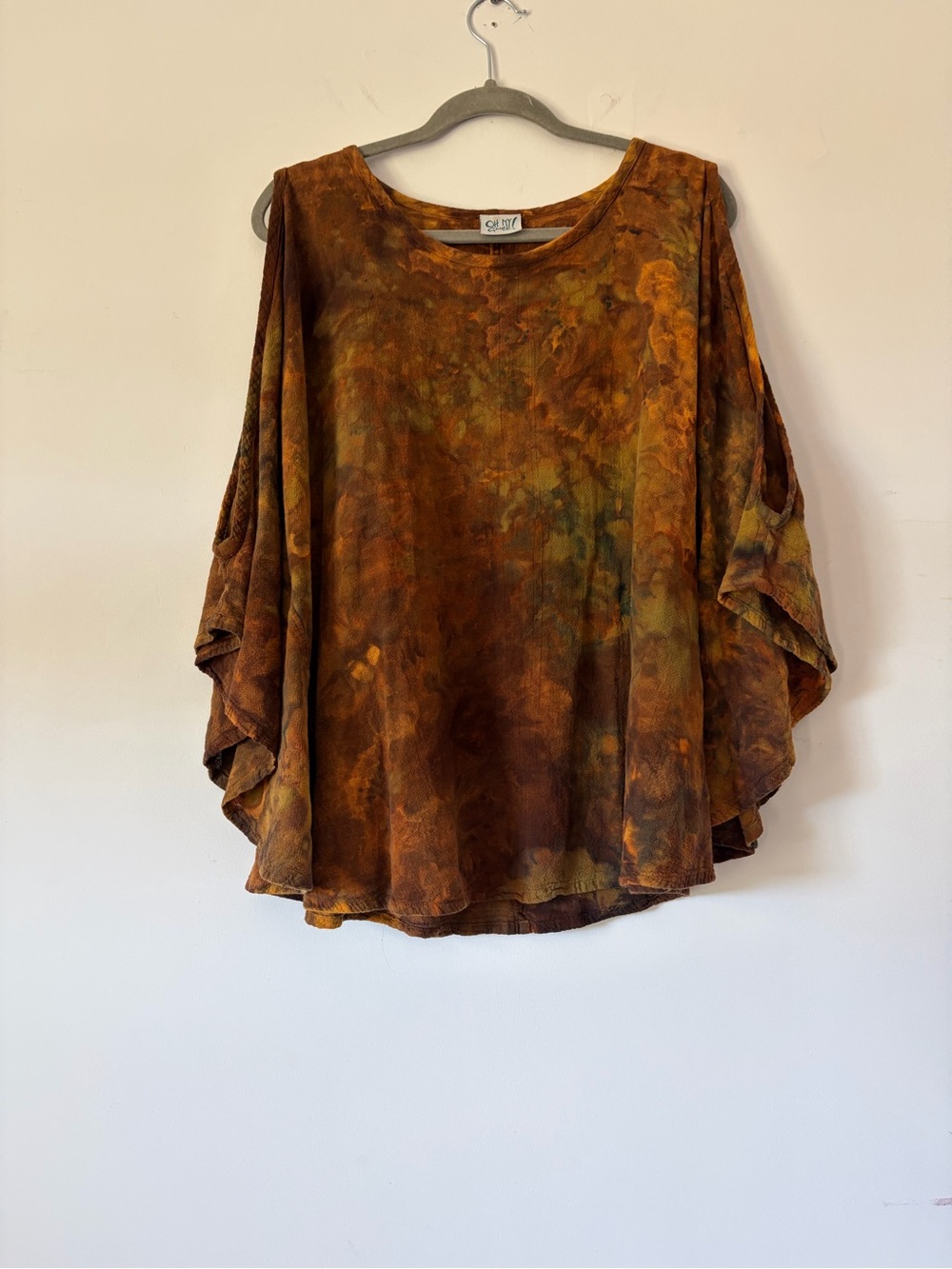 Oh my gauze fall poncho style blouse top watercolor open shoulder cotton